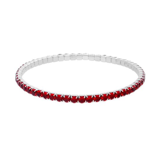 Bracciale Tennis Elastico con Crystal colore Rosso Rubino m 3 in Acciaio