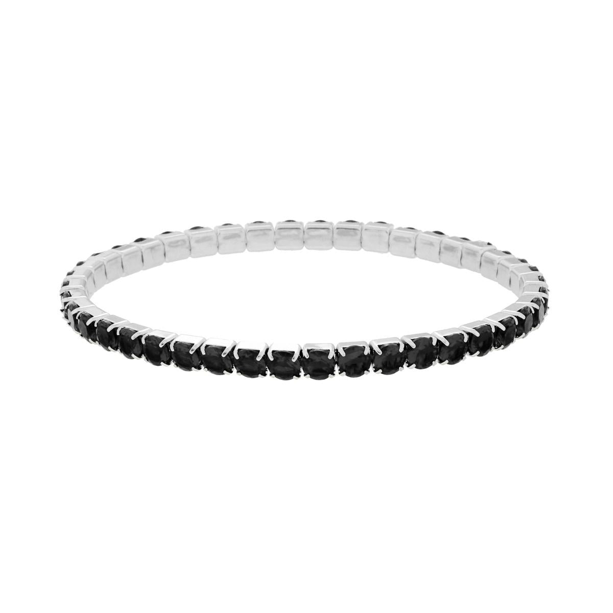 Bracciale Tennis Elastico con Crystal Nero mm 4 in Acciaio