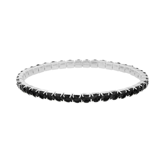Bracciale Tennis Elastico con Crystal Nero mm 4 in Acciaio