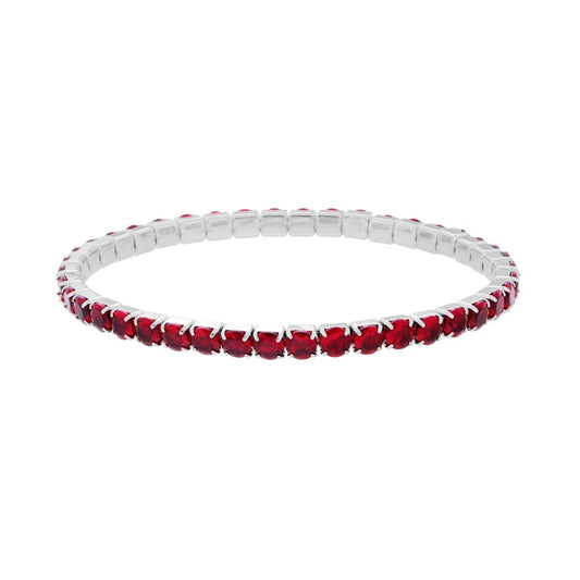 Bracciale Tennis Elastico con Crystal Rosso Rubino mm 4 in Acciaio