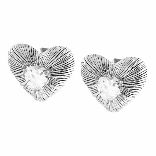 Orecchini Cuore e Crystal Bianco in ACCIAIO