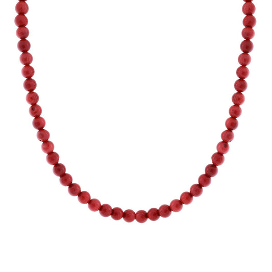 Collana filo Perle mm 7 colore Rosso Corallo in ACCIAIO