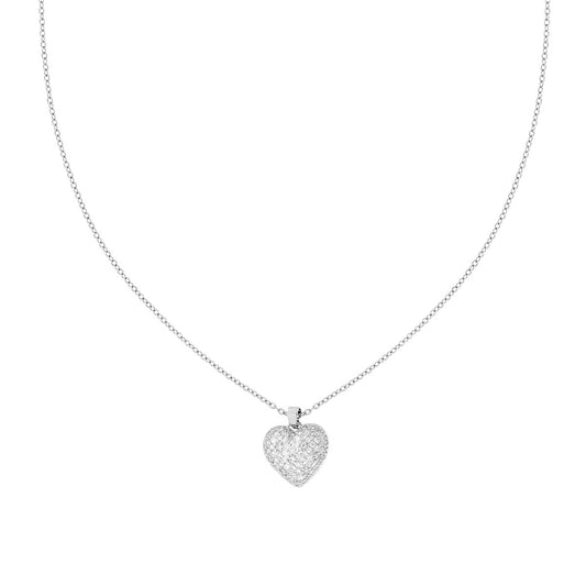 Collana Catena Forzatina Diamantata con Cuore Bombato e Crystal Bianchi in ACCIAIO