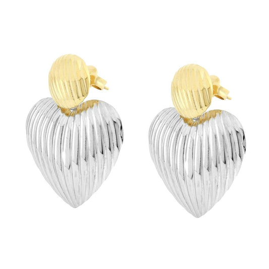 Orecchini Tondo e Cuore Bombati e Rigati in ACCIAIO e colore Oro