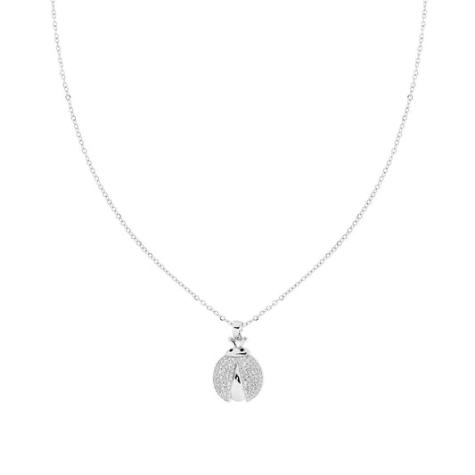 Collana Catena Forzatina Diamantata con Coccinella e Crystal Bianchi in ACCIAIO