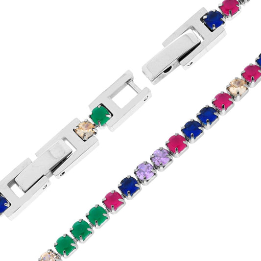 Bracciale Tennis Griffe cm 17-19 con Crystal mm 3 Multicolor regolabile in Acciaio