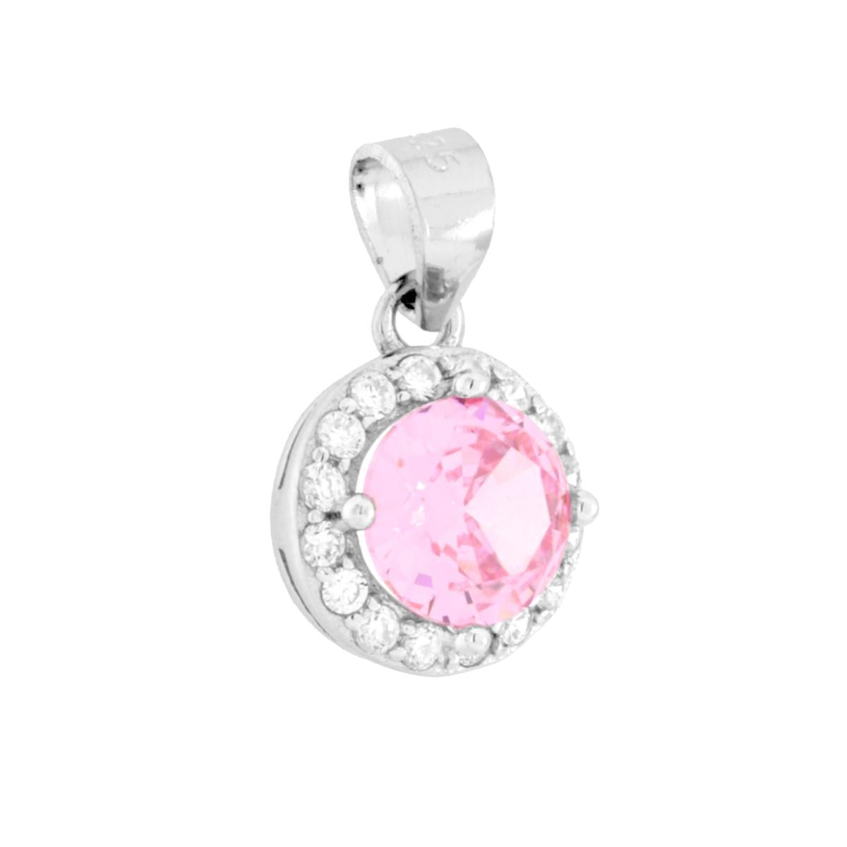 Ciondolo di forma Tonda con Cubic Zirconia Rosa e cubic zirconia bianchi incastonati intorno.