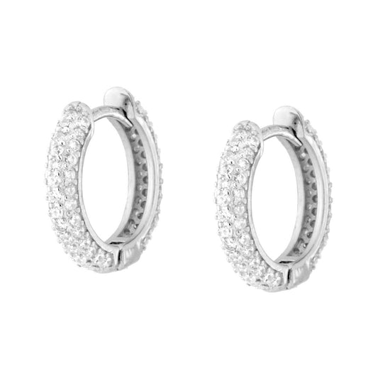 Orecchini Cerchio a Scattino mm 15 con Cubic Zirconia Bianchi in ARGENTO 925 Galvanica Rodio