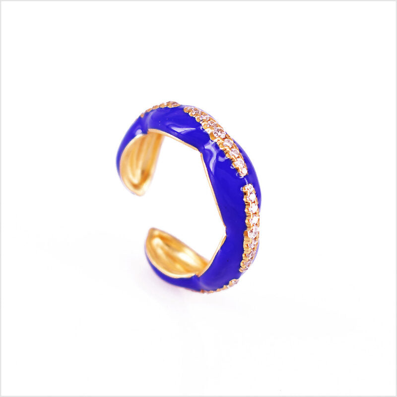 Anello smaltato in argento 925 dorato regolabile con zirconi