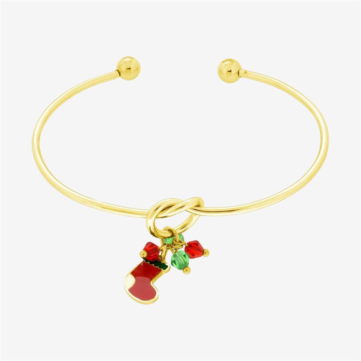 Bracciale Donna Rigido in Acciaio Inox Dorato con Pendente Natalizio