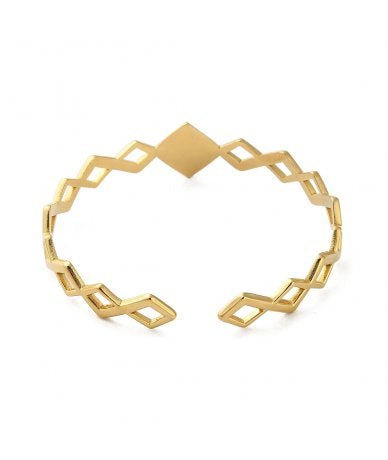 Bracciale Donna Rigido in Acciaio Inox Oro con Rombi Regolabile