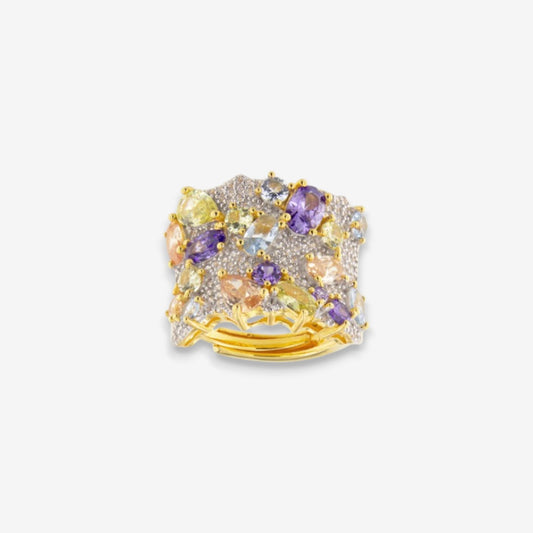 Anello Donna in Argento 925 Regolabile a fascia con zirconi multicolore