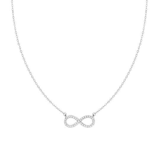 Collana Catena Forzatina Infinito con Zirconi Bianchi in ARGENTO 925 Galvanica Rodio