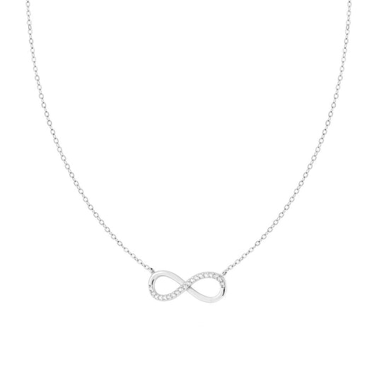 Collana con Infinito e Zirconi Bianchi in ARGENTO 925 Galvanica Rodio