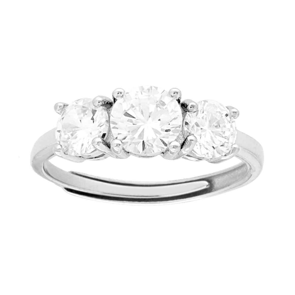 Anello Trilogy con Cubic Zirconia Bianco in ARGENTO 925 Galvanica Rodio