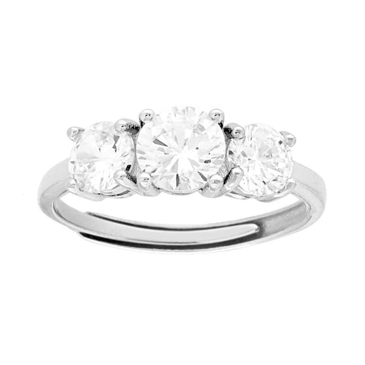 Anello Trilogy con Cubic Zirconia Bianco in ARGENTO 925 Galvanica Rodio