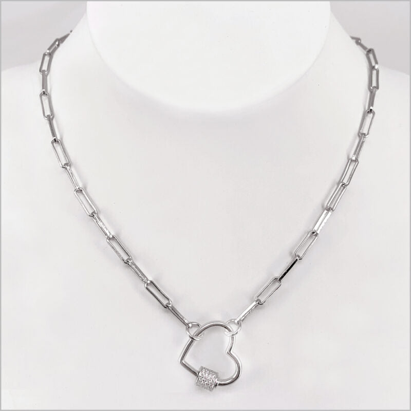 Collana Donna in Argento 925 a maglia rettangolare con cuore e zirconi