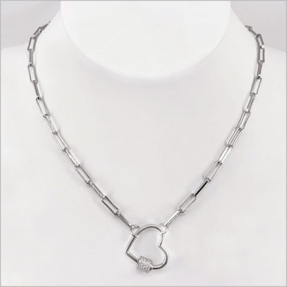 Collana Donna in Argento 925 a maglia rettangolare con cuore e zirconi