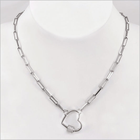 Collana Donna in Argento 925 a maglia rettangolare con cuore e zirconi
