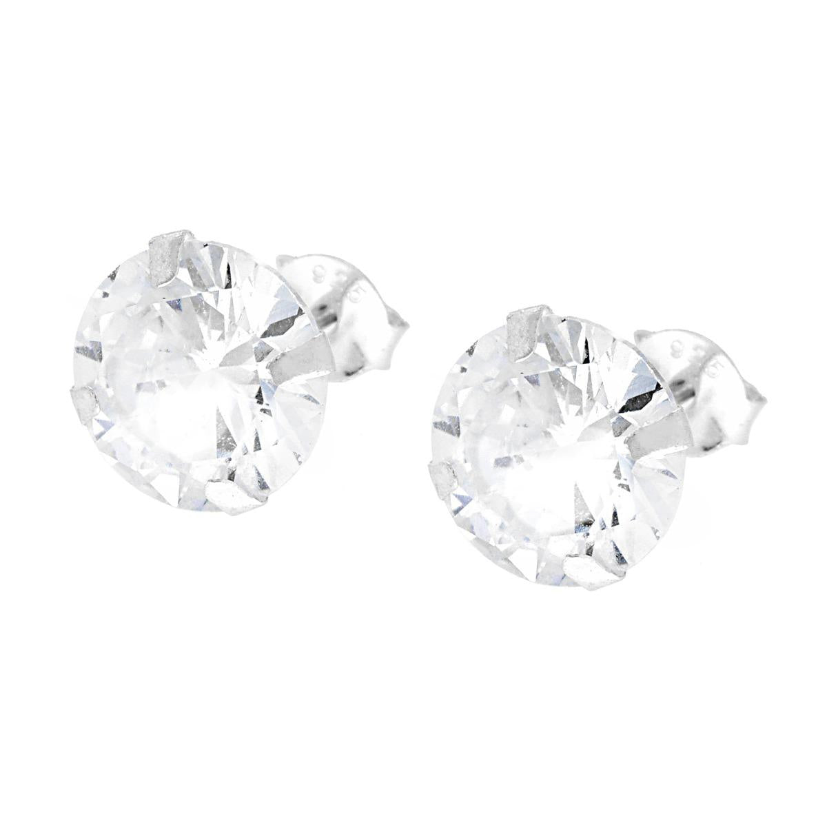 Orecchini Punto Luce Tondo mm 9 a Griffe con Zircone in ARGENTO 925