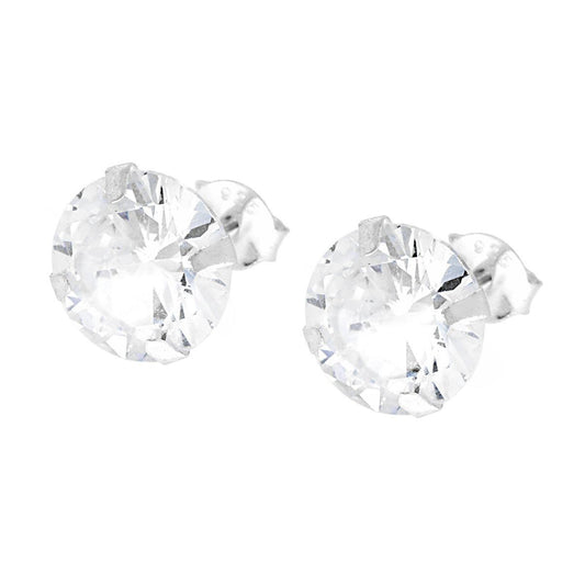 Orecchini Punto Luce Tondo mm 9 a Griffe con Zircone in ARGENTO 925