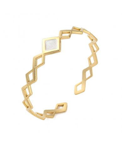 Bracciale Donna Rigido in Acciaio Inox Oro con Rombi Regolabile