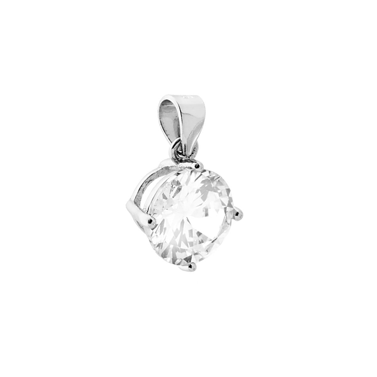 Ciondolo Punto Luce 4 Griffe con Zircone Tondo colore Bianco.