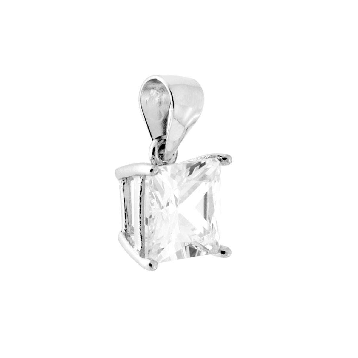 Ciondolo punto luce con zircone quadrato colore bianco montato su 4 Griffe.