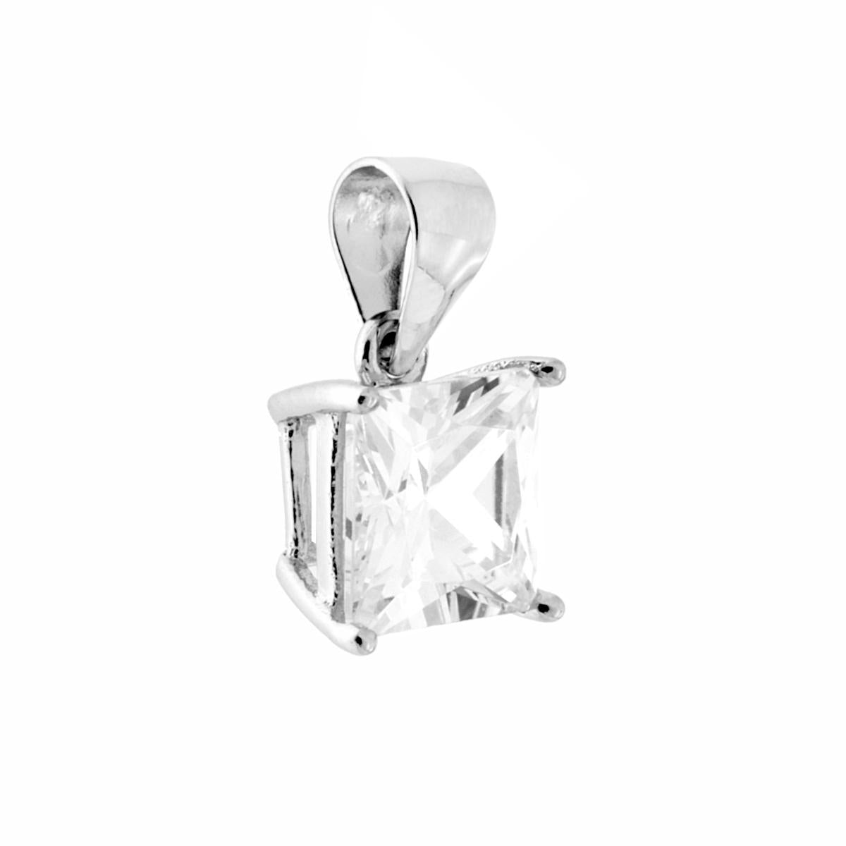 Ciondolo Punto Luce 4 Griffe con Zircone colore Bianco a forma Quadrata.