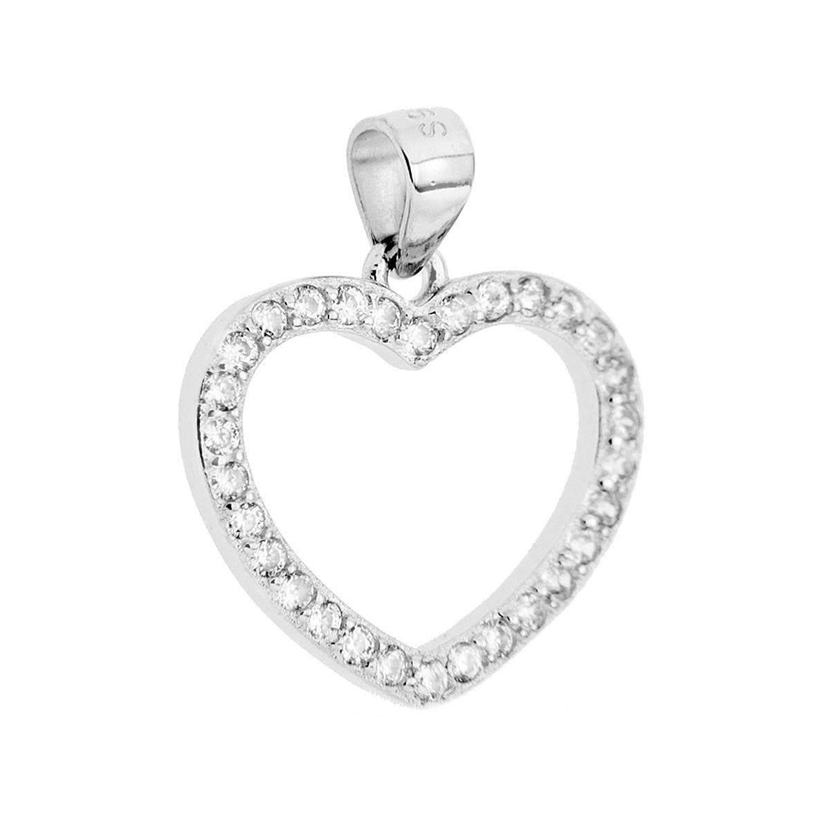 Ciondolo a forma di cuore con zirconi bianchi incastonati.