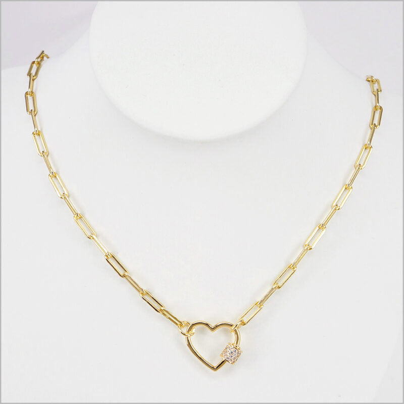 Collana Donna in Argento 925 a maglia rettangolare con cuore e zirconi