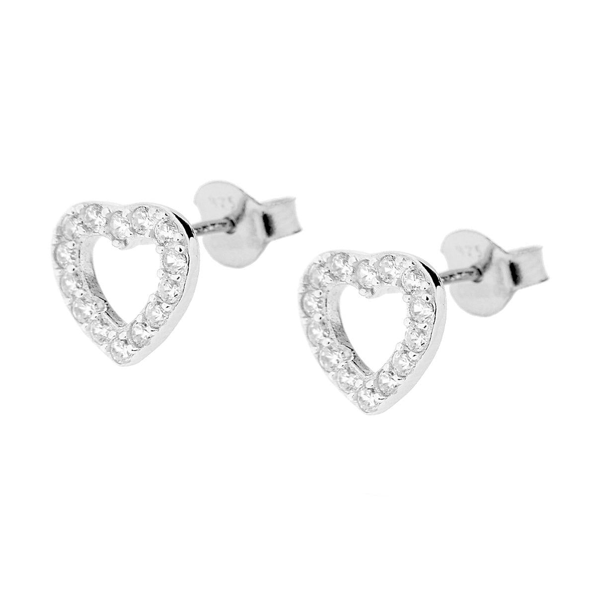 Orecchini Cuore con Zirconi Bianchi in ARGENTO 925 Galvanica Rodio
