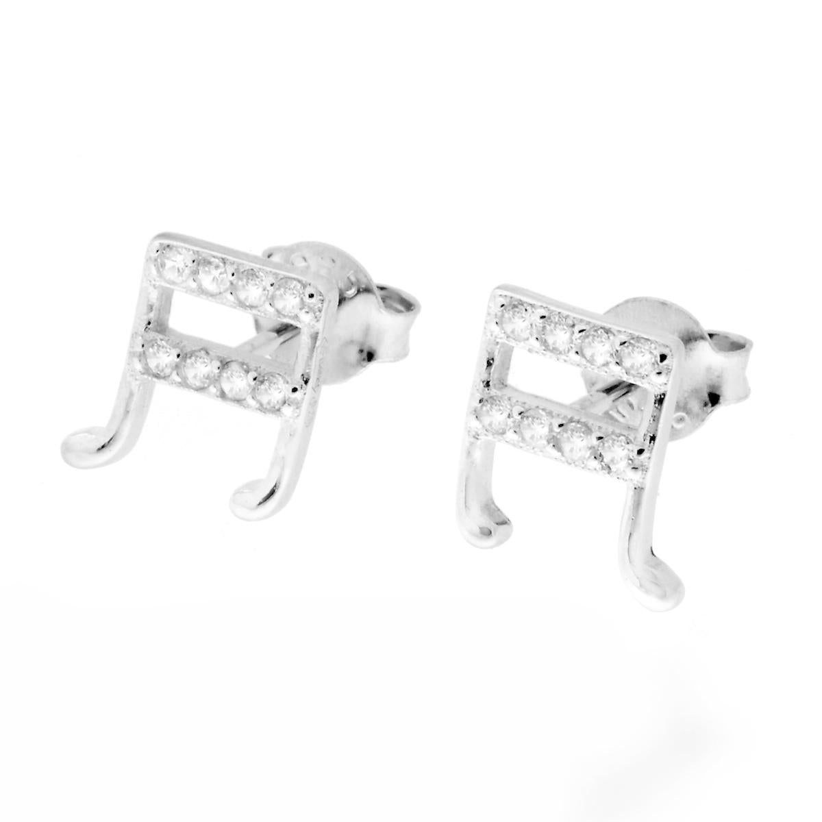 Orecchini Nota Musicale Biscroma con Zirconi in ARGENTO 925 Galvanica Rodio