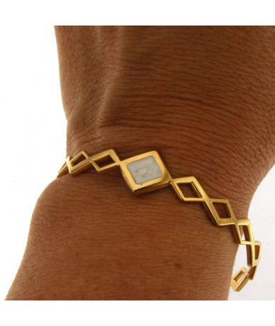 Bracciale Donna Rigido in Acciaio Inox Oro con Rombi Regolabile