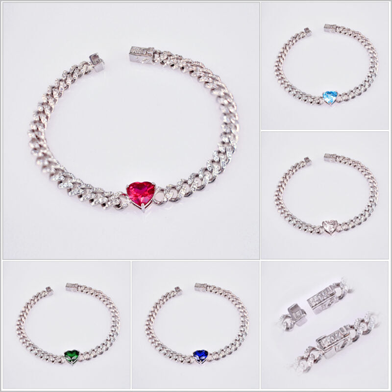 Bracciale groumette in Argento 925 con cuore centrale e zirconi