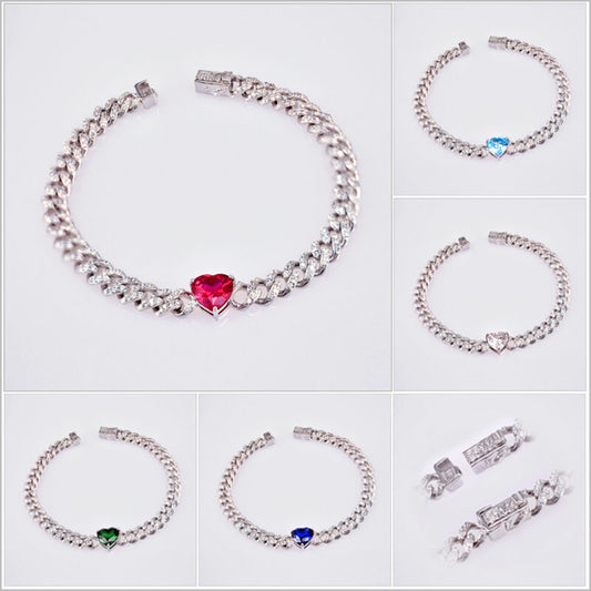 Bracciale groumette in Argento 925 con cuore centrale e zirconi