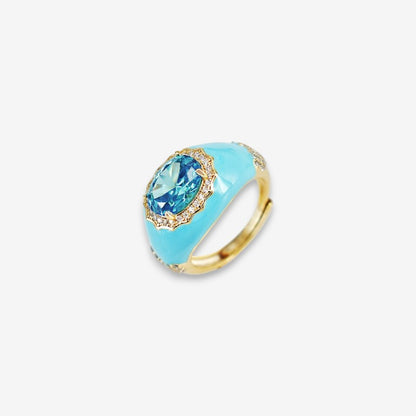 Anello Donna smaltato in Argento 925 con zircone ovale