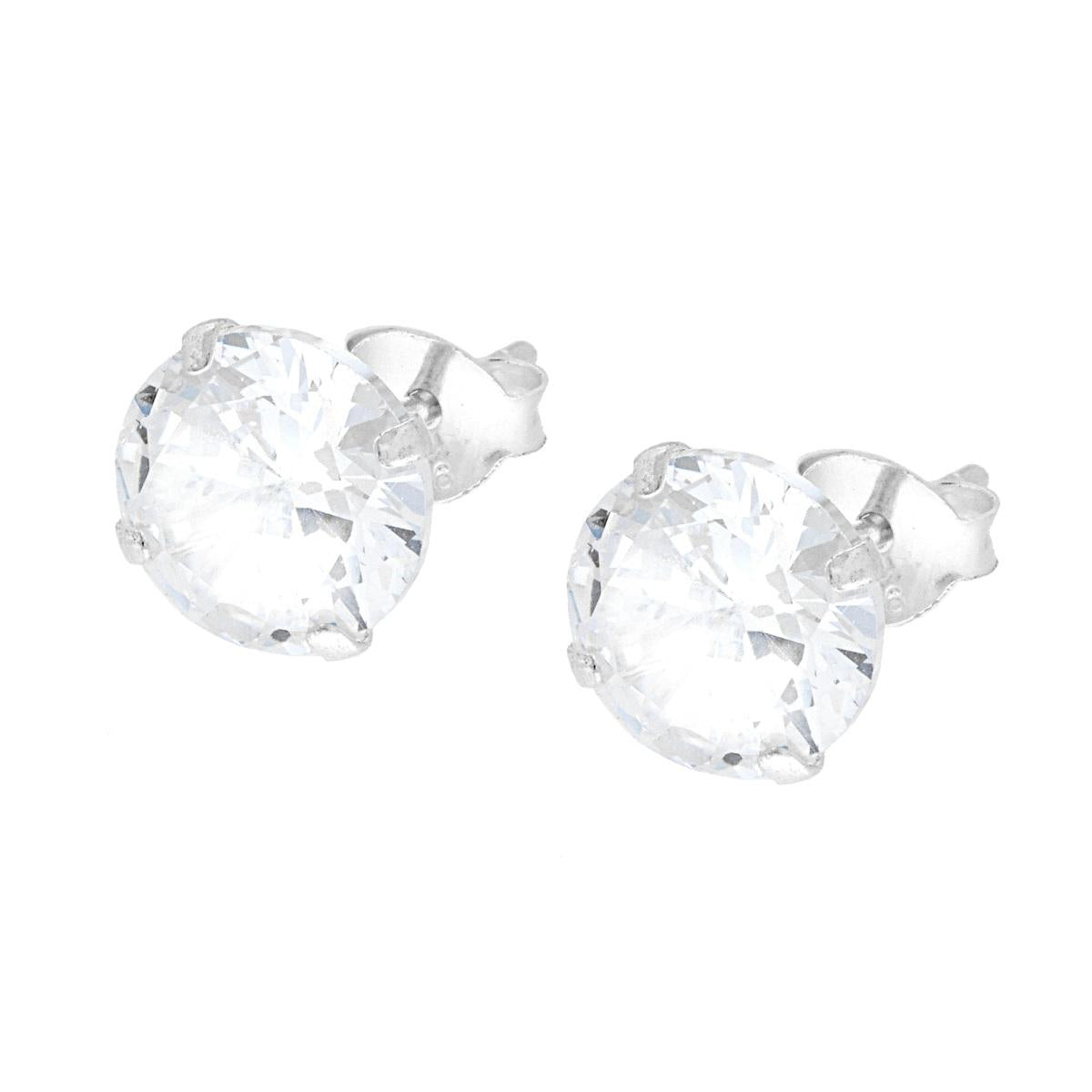 Orecchini Punto Luce Tondo mm 8 a Griffe con Zircone in ARGENTO 925