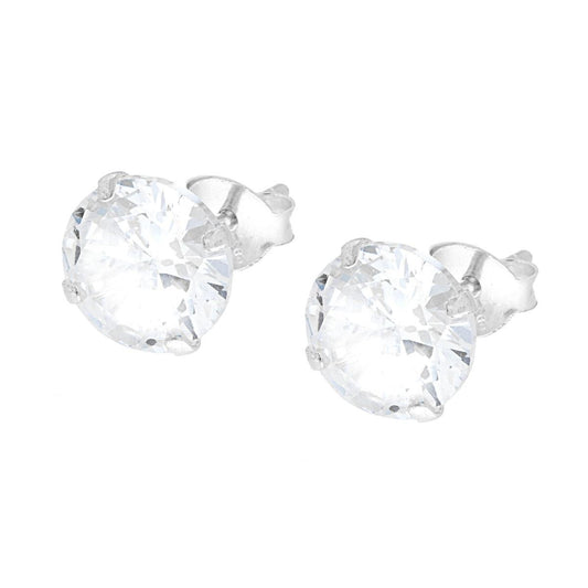 Orecchini Punto Luce Tondo mm 8 a Griffe con Zircone in ARGENTO 925
