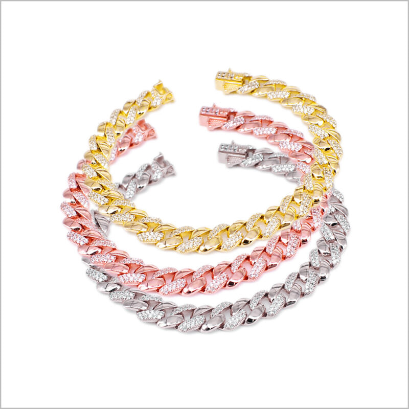 Bracciale a maglia groumette in Argento 925 con zirconi alternati