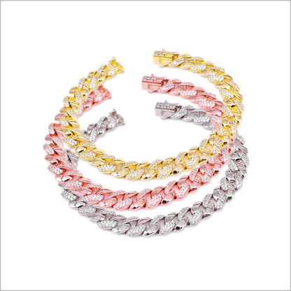Bracciale a maglia groumette in Argento 925 con zirconi alternati