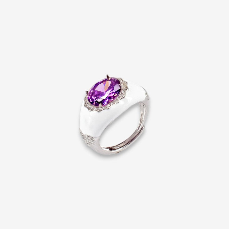 Anello Donna smaltato in Argento 925 con zircone ovale
