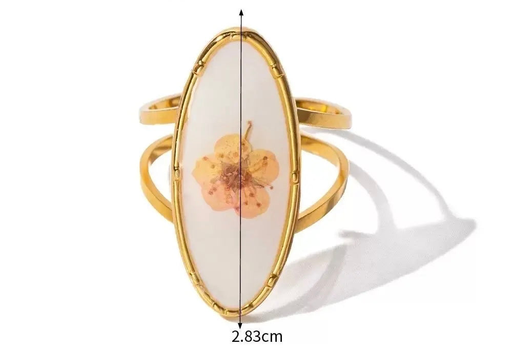Anello Donna in Acciaio Inossidabile con Fiori Veri Essiccati