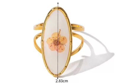 Anello Donna in Acciaio Inossidabile con Fiori Veri Essiccati