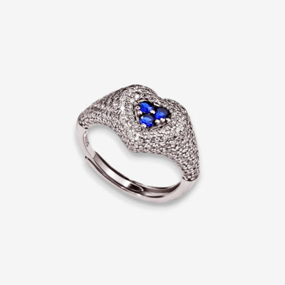 Anello Donna Cuore in Argento 925 Regolabile con zirconi