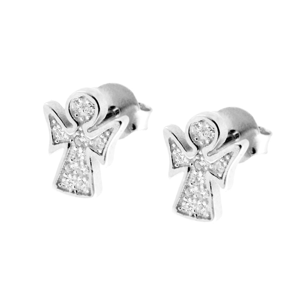 Orecchini Angelo con Zirconi Bianchi in ARGENTO 925 Galvanica Rodio