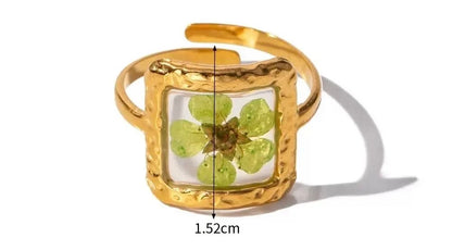 Anello Donna in Acciaio Inossidabile con Fiori Veri Essiccati