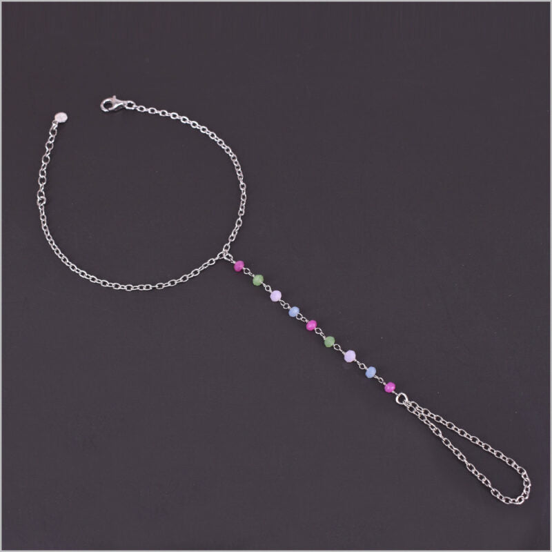 Bracciale baciamano in Argento 925 con catena rosario e cristalli multicolore