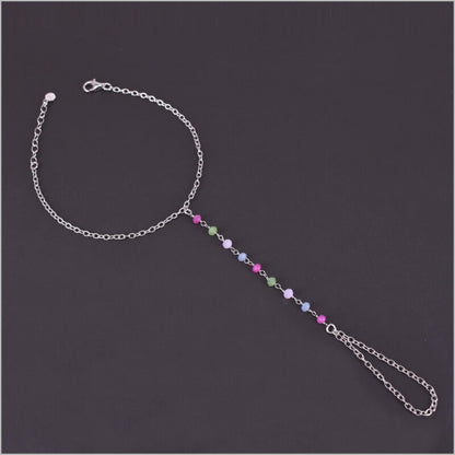 Bracciale baciamano in Argento 925 con catena rosario e cristalli multicolore