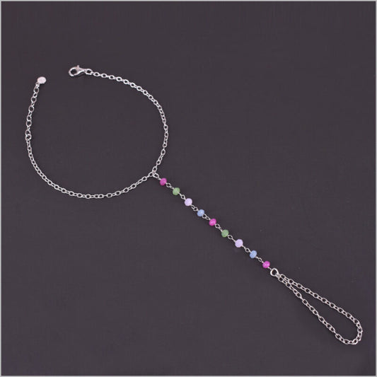 Bracciale baciamano in Argento 925 con catena rosario e cristalli multicolore